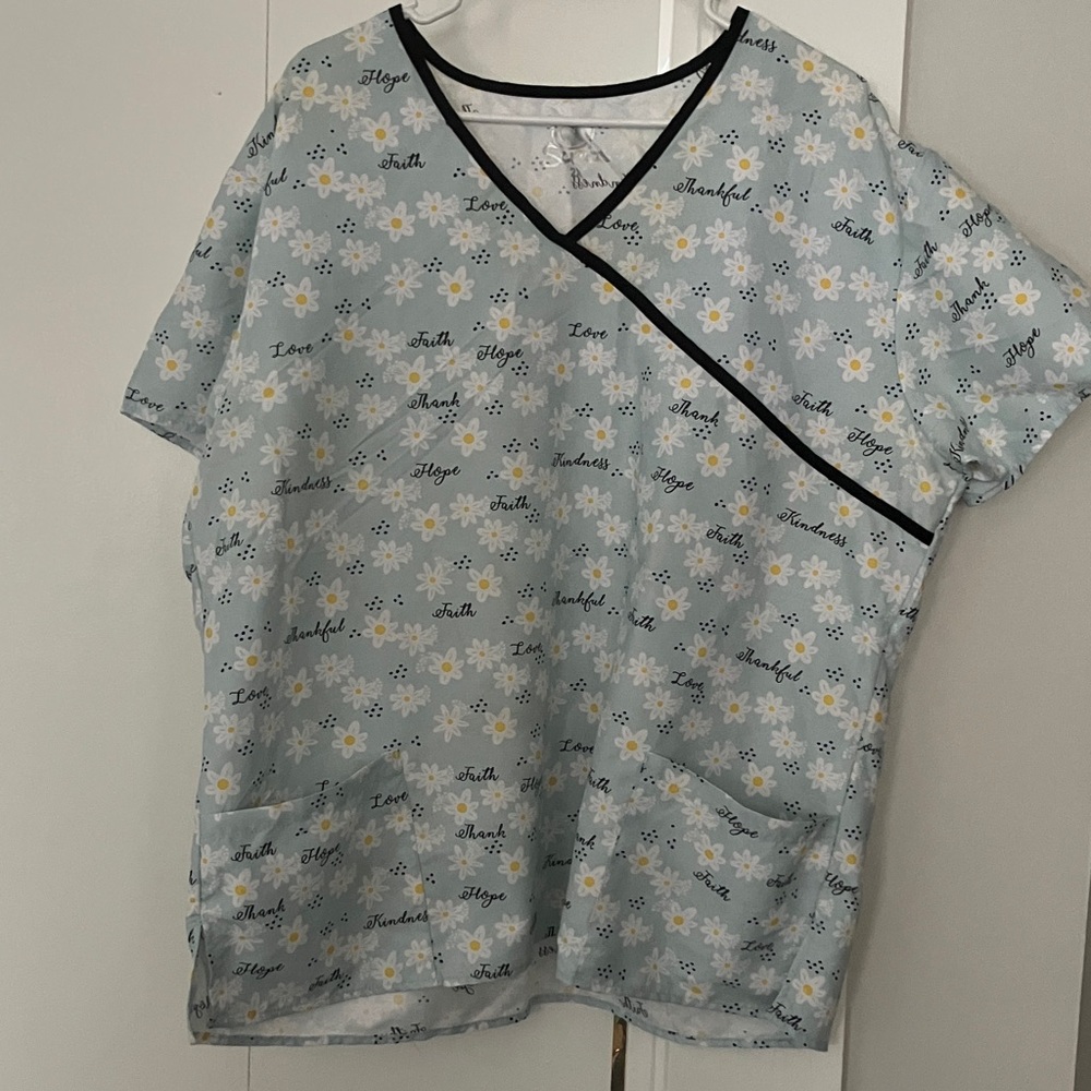 Floral Print V-Neck Women's Scrub Top